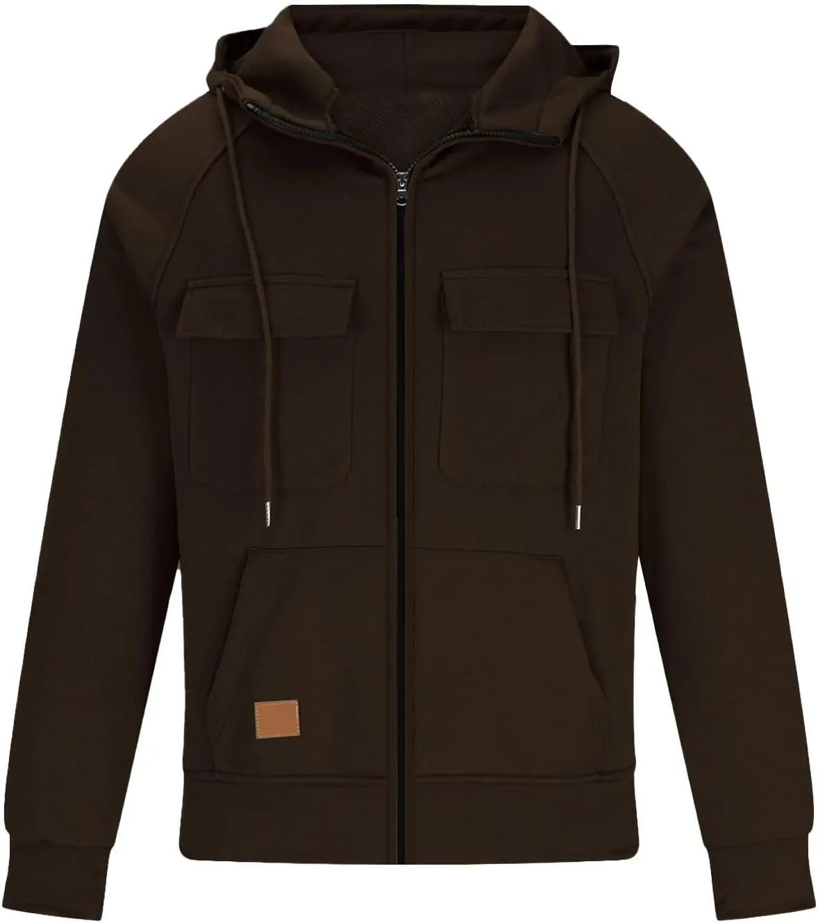 Men's Full-Zip Green Hoodie with Multiple Pockets, Soft Fleece, Adjustable Drawstring Hood, Casual Wear
