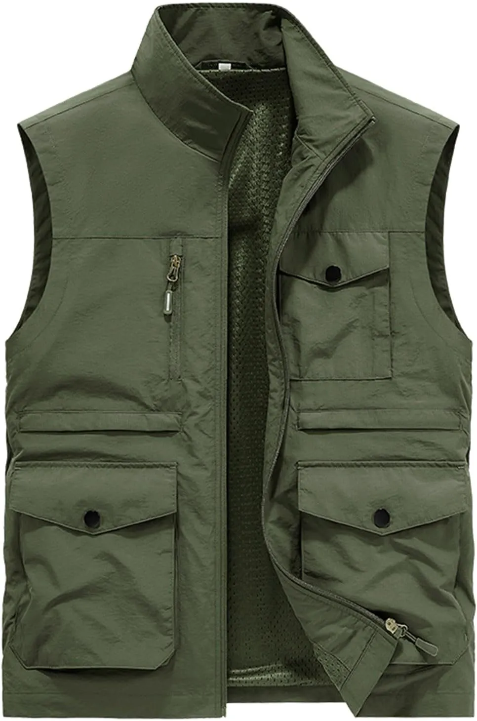 Mens Full-Zip Utility Work Vest Outdoor Sleeveless Softshell Jacket Multi-Pockets Cargo Vest for Fishing Photo Travel