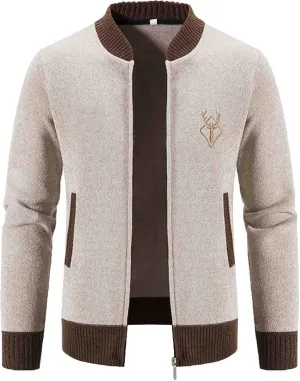 Mens Full Zipper Cardigan Sweater Stand Collar Thick Weave Pullover Thermal Knitted Tops Long Sleeve with Pockets