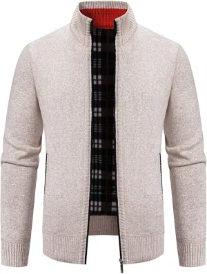 Mens Full Zipper Cardigan Sweater Stand Collar Thick Weave Pullover Thermal Knitted Tops Long Sleeve with Pockets