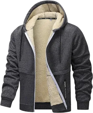Men's Heavyweight Sherpa Hoodie Full-Zip Fleece Jacket Winter Warm Sweatshirt with Pockets