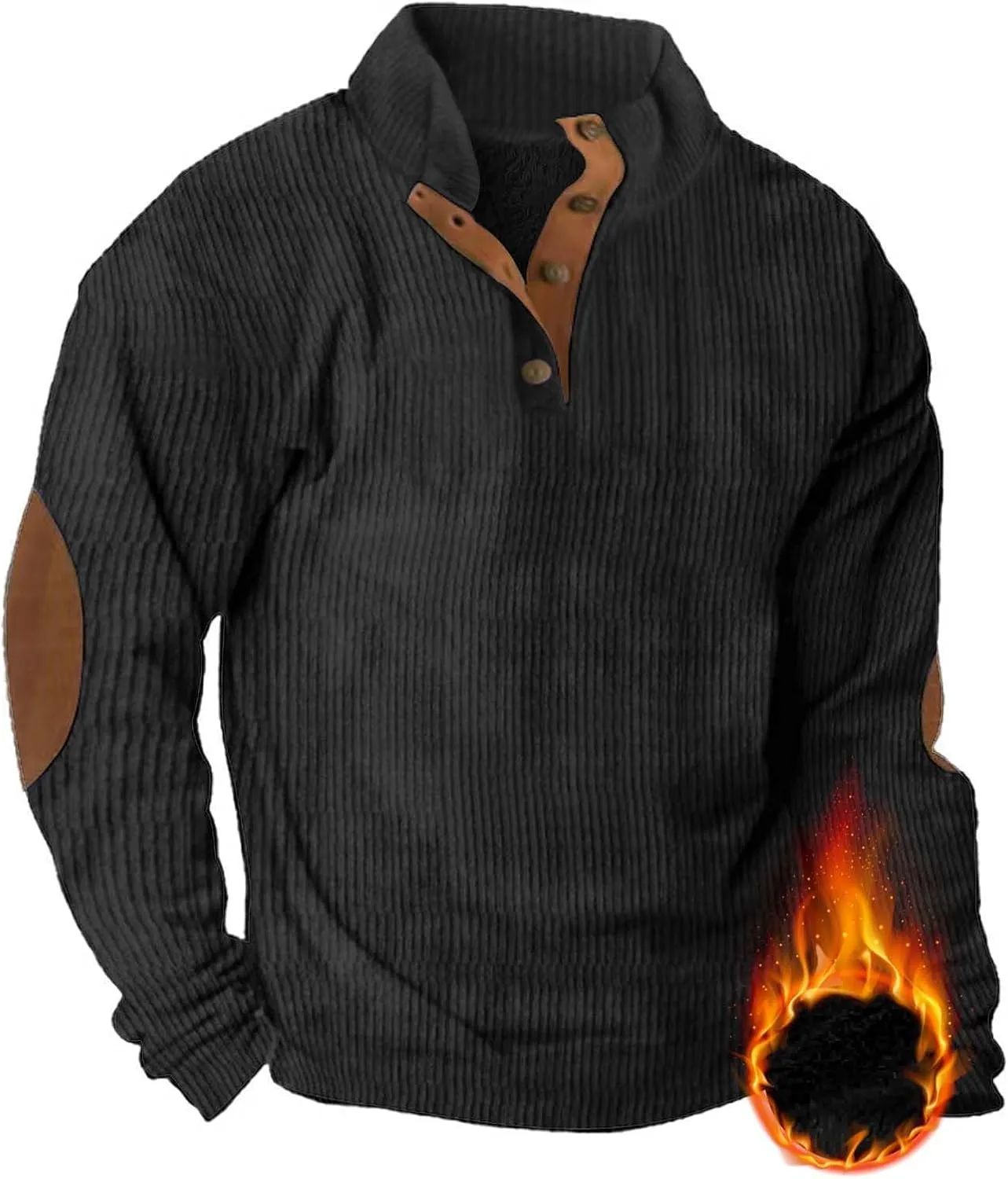 Men's Henley Pullover Sweatshirts Sweatshirt Warm Cuff Patch Long Sleeve Cashmere Tops Long Sleeve Shirts for Men