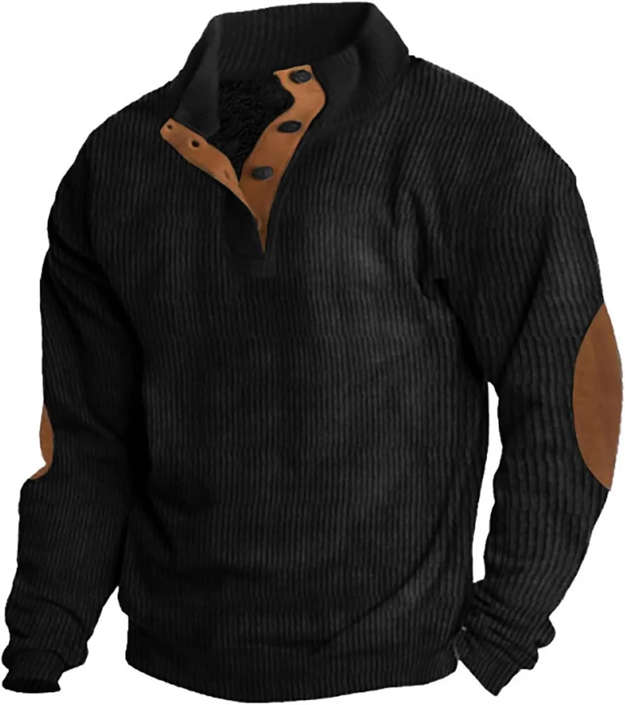 Men's Henley Pullover Sweatshirts Sweatshirt Warm Cuff Patch Long Sleeve Cashmere Tops Long Sleeve Shirts for Men