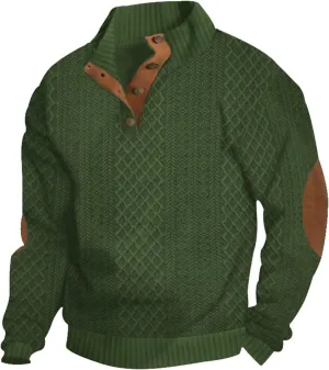 Mens Henley Sweatshirts Elbow Patches Thermal Button Loose Fit Pullover Fall Long Sleeve Casual Print Sweaters