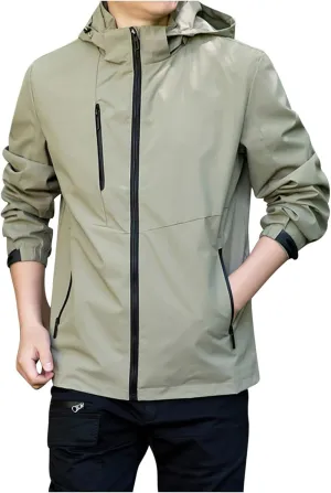 Mens Hooded Waterproof Rain Jackets Full Zip Lightweight Plus Size Raincoats Hiking Outdoor Outerwear with Pocket