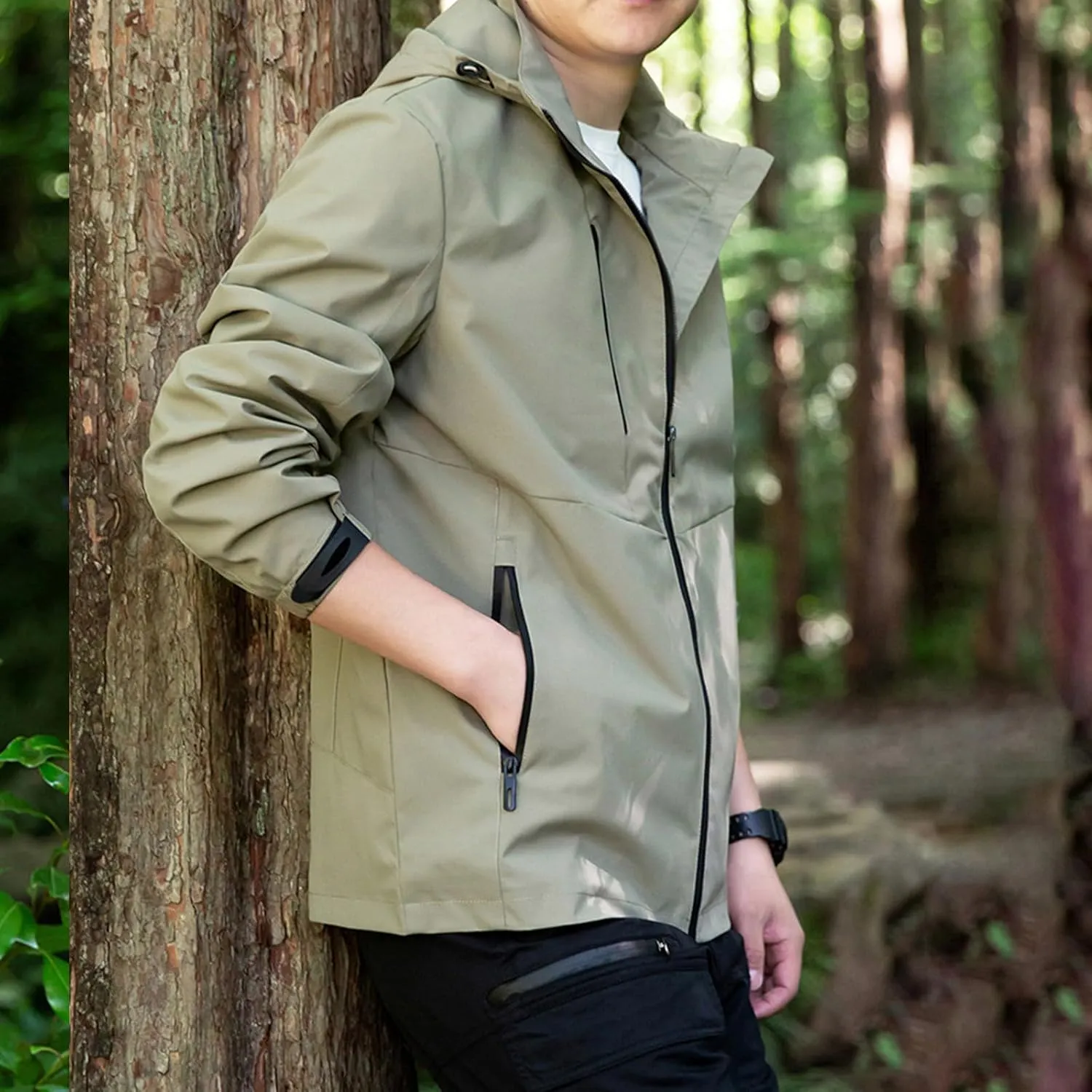 Mens Hooded Waterproof Rain Jackets Full Zip Lightweight Plus Size Raincoats Hiking Outdoor Outerwear with Pocket