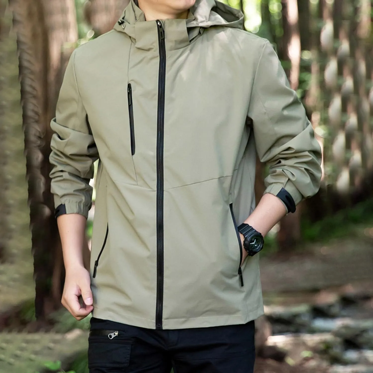 Mens Hooded Waterproof Rain Jackets Full Zip Lightweight Plus Size Raincoats Hiking Outdoor Outerwear with Pocket