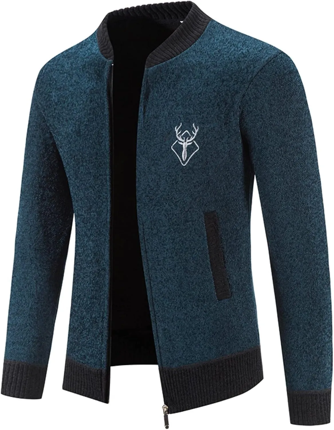 Mens Hoodies Knit Sweater, Full Zip Fleece Lined Cardigan Sweaters Casual Regular Fit Knit Hooded Men Sweater Jackets