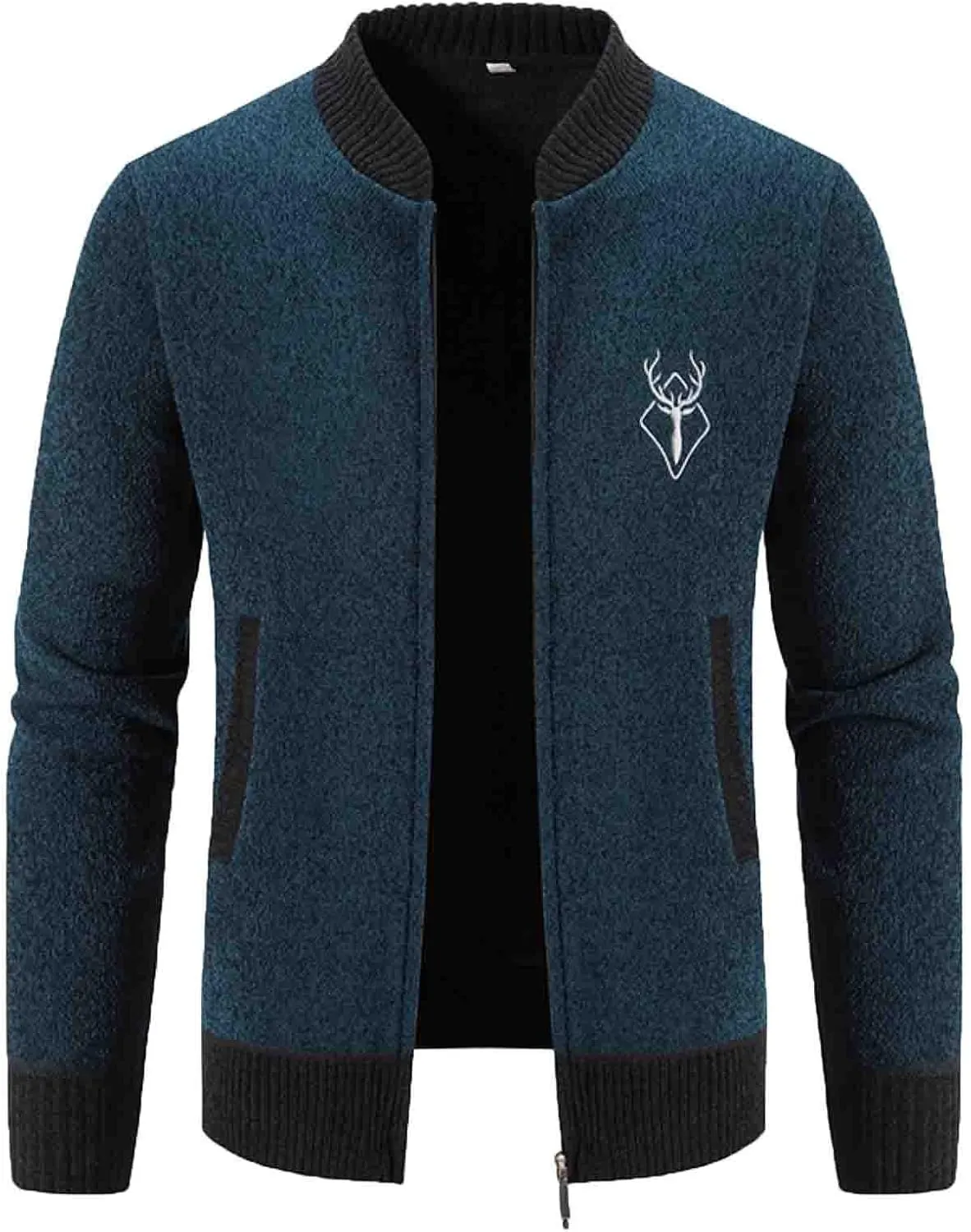 Mens Hoodies Knit Sweater, Full Zip Fleece Lined Cardigan Sweaters Casual Regular Fit Knit Hooded Men Sweater Jackets