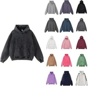 Mens Hoodies Pullover Oversized Fleece Hoodie Wash Plush Sweatshirt Vintage Heavyweight Fall Streetwear Unisex