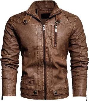 Mens Leather Jacket Motorcycle Faux Leather Bomber Jacket Lightweight Vintage Classic Zip Up Biker Pu Leather Jackets