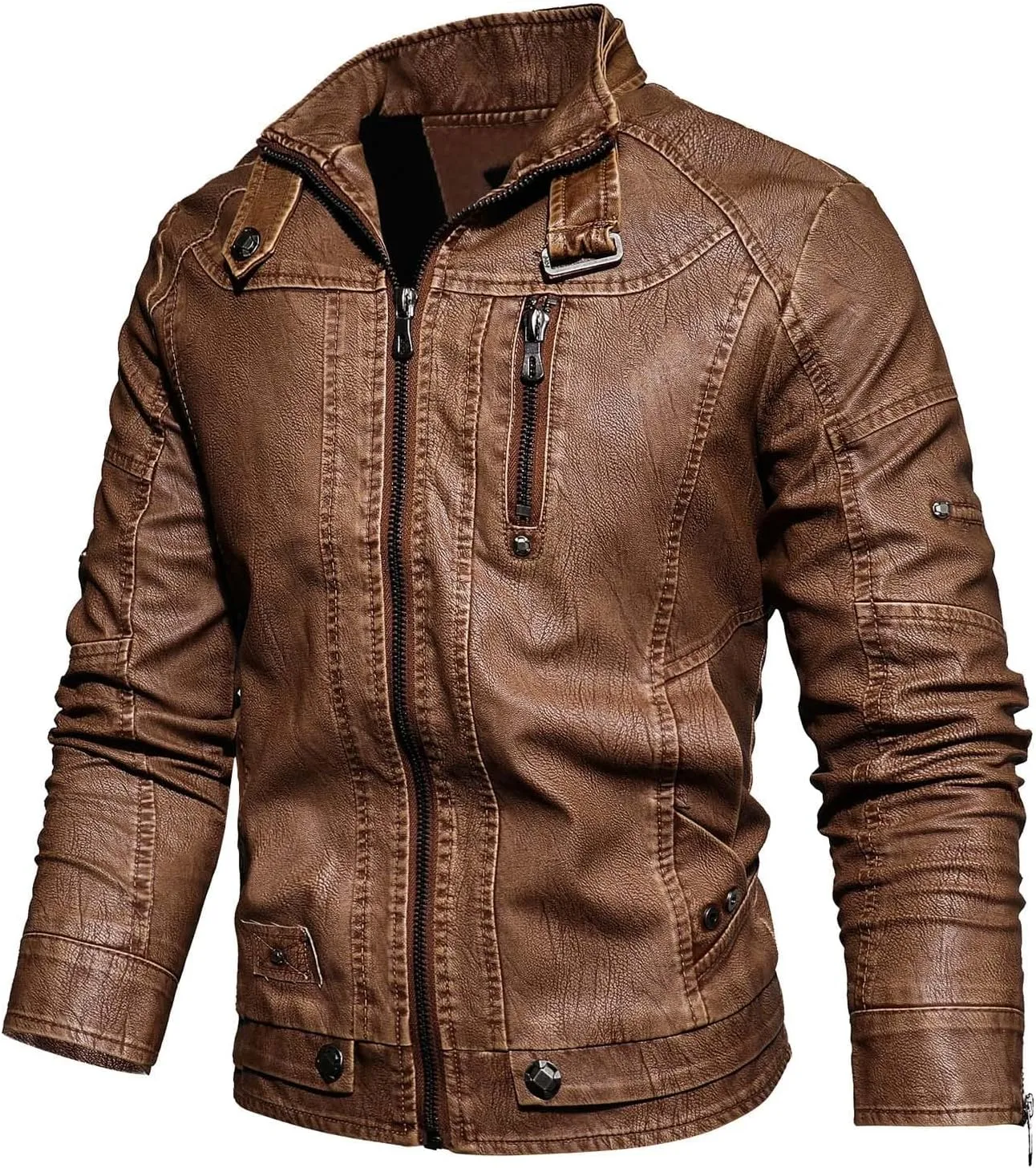 Mens Leather Jacket Motorcycle Faux Leather Bomber Jacket Lightweight Vintage Classic Zip Up Biker Pu Leather Jackets