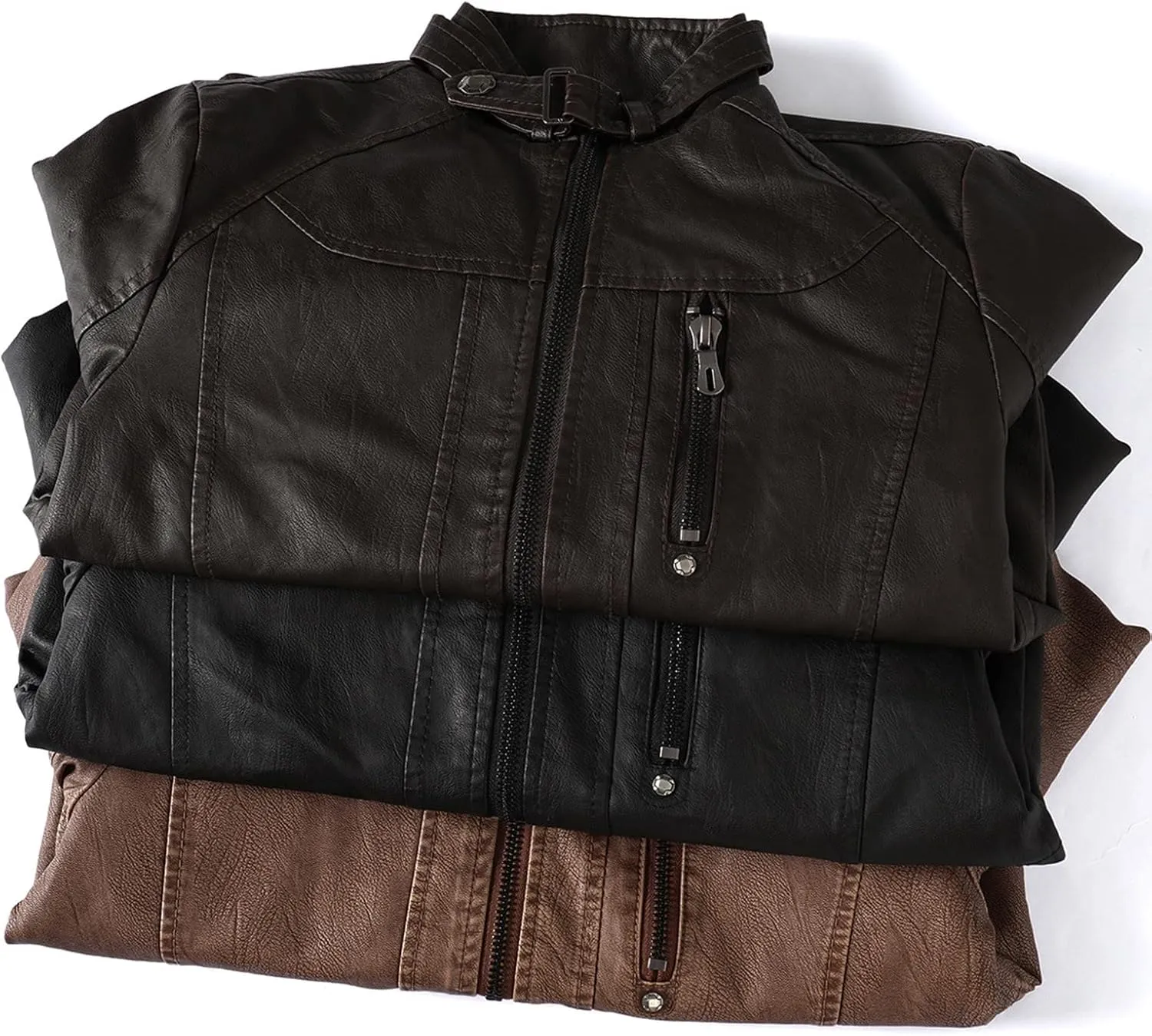Mens Leather Jacket Motorcycle Faux Leather Bomber Jacket Lightweight Vintage Classic Zip Up Biker Pu Leather Jackets