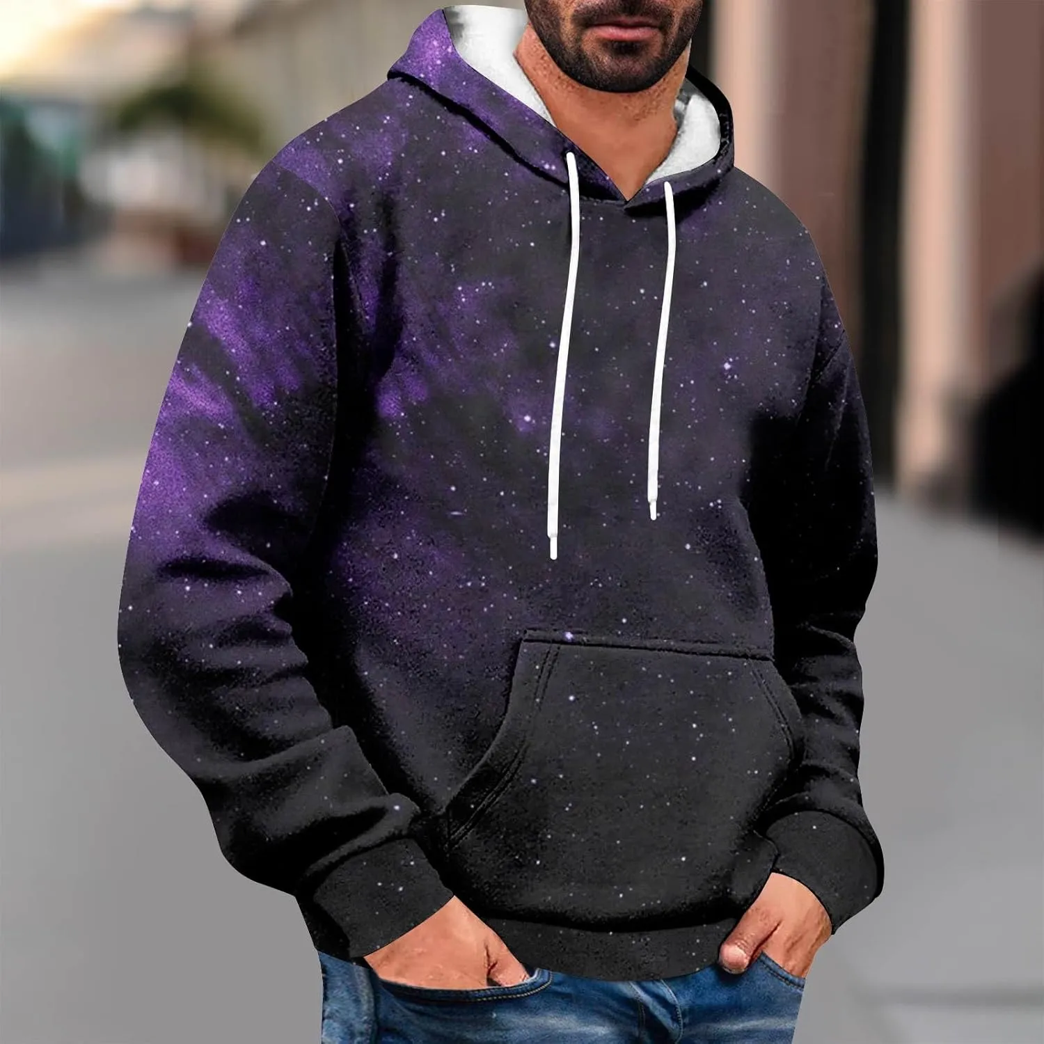 Men's Loose Long Sleeve Hoodies Sweatshirt Gradient Printed Hooded Sweatshirts Pocket Fall Winter Warm Pullover Tops