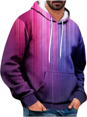 Men's Loose Long Sleeve Hoodies Sweatshirt Gradient Printed Hooded Sweatshirts Pocket Fall Winter Warm Pullover Tops