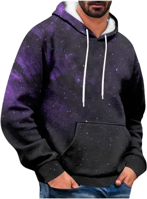 Men's Loose Long Sleeve Hoodies Sweatshirt Gradient Printed Hooded Sweatshirts Pocket Fall Winter Warm Pullover Tops
