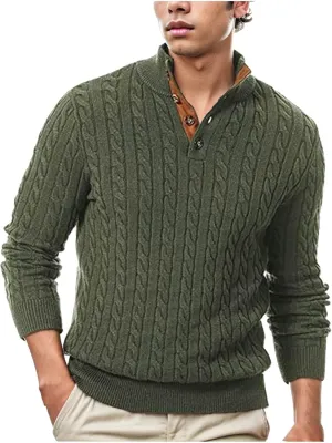 Men's Outdoor Casual Stand Cashmere Button Long Sleeve Sweater, Men Casual Long Sleeve 1/4 Button Pullover Sweaters