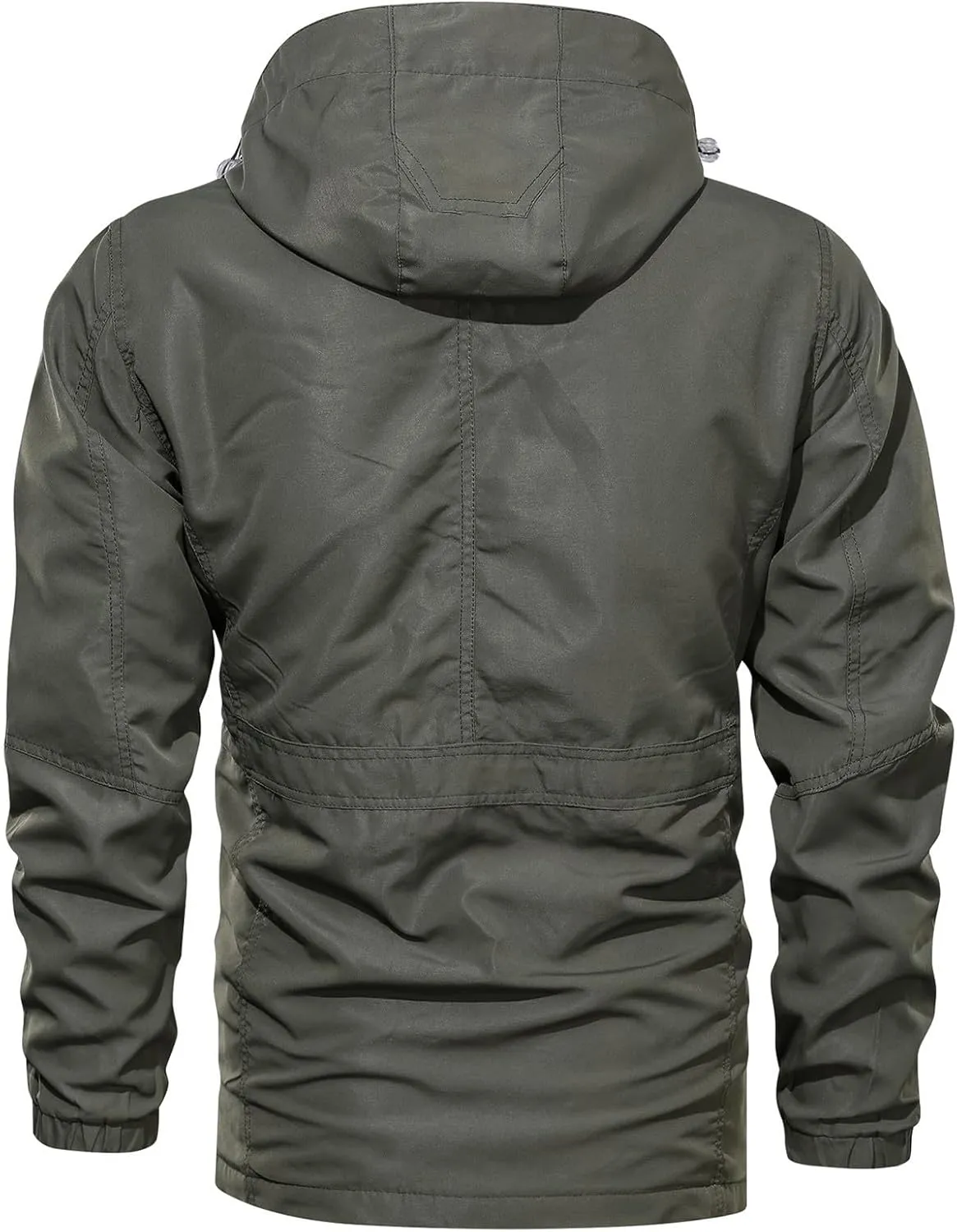 Men's Outdoor Military Jacket Utility Mid-Long Hooded Lightweight Windbreaker Work Jackets Outwear with Multi Pockets