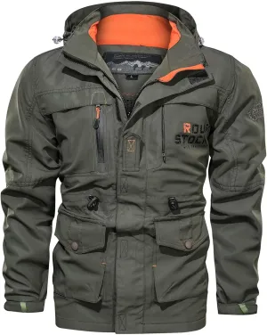 Men's Outdoor Military Jacket Utility Mid-Long Hooded Lightweight Windbreaker Work Jackets Outwear with Multi Pockets