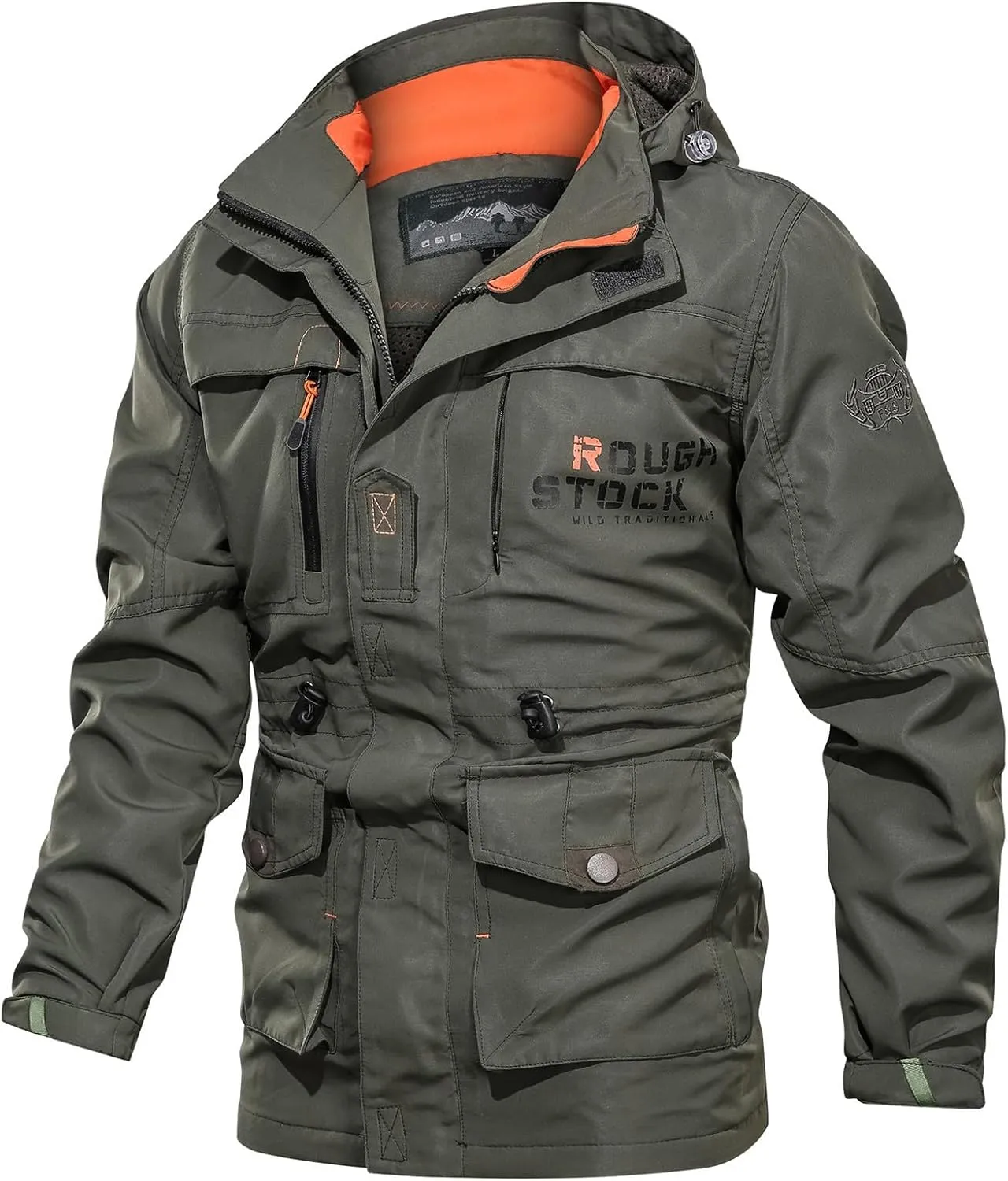 Men's Outdoor Military Jacket Utility Mid-Long Hooded Lightweight Windbreaker Work Jackets Outwear with Multi Pockets