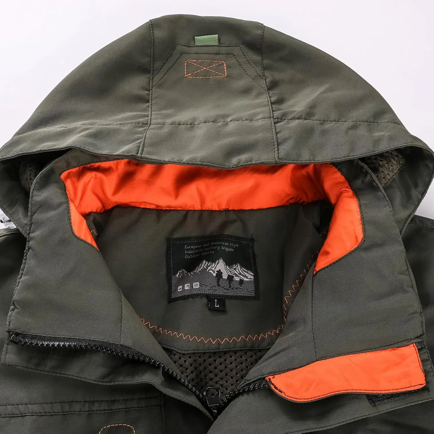 Men's Outdoor Military Jacket Utility Mid-Long Hooded Lightweight Windbreaker Work Jackets Outwear with Multi Pockets