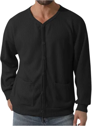 Men's Oversized Sweatshirts Long Sleeve Button Down Knitted Casual Blouses Tops Comfy Soft Sweaters Cardigans with Pockets