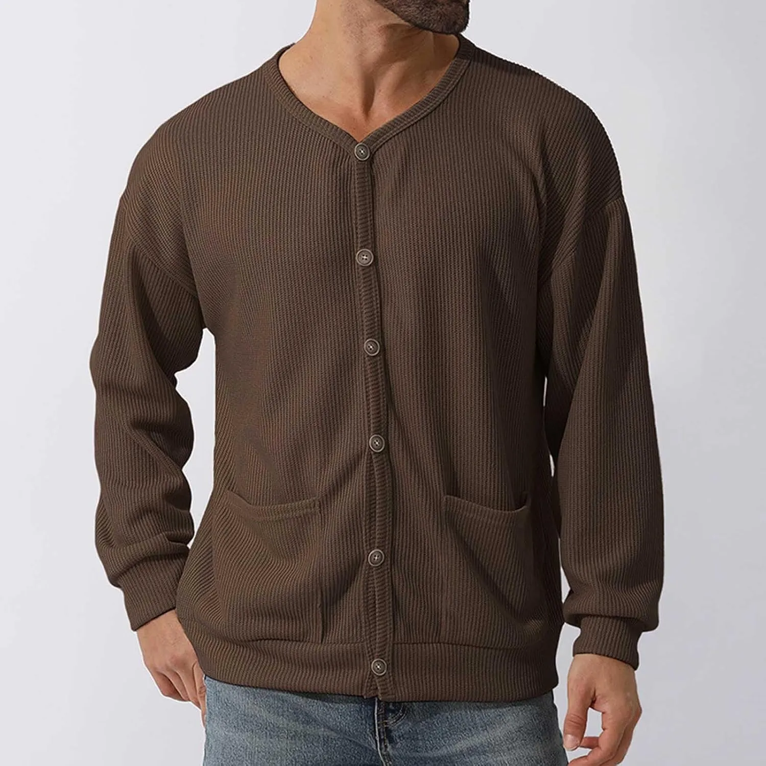 Men's Oversized Sweatshirts Long Sleeve Button Down Knitted Casual Blouses Tops Comfy Soft Sweaters Cardigans with Pockets