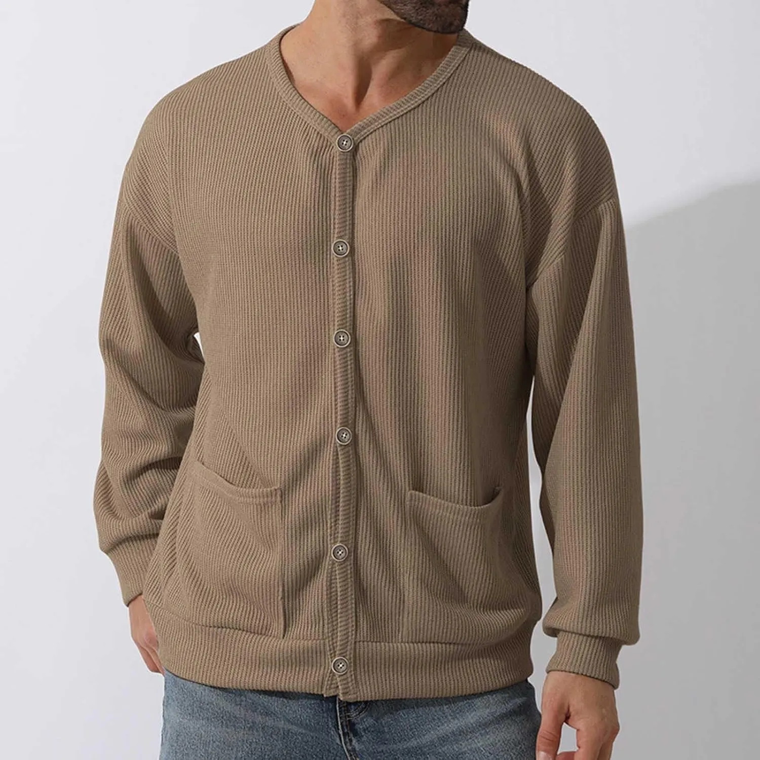 Men's Oversized Sweatshirts Long Sleeve Button Down Knitted Casual Blouses Tops Comfy Soft Sweaters Cardigans with Pockets