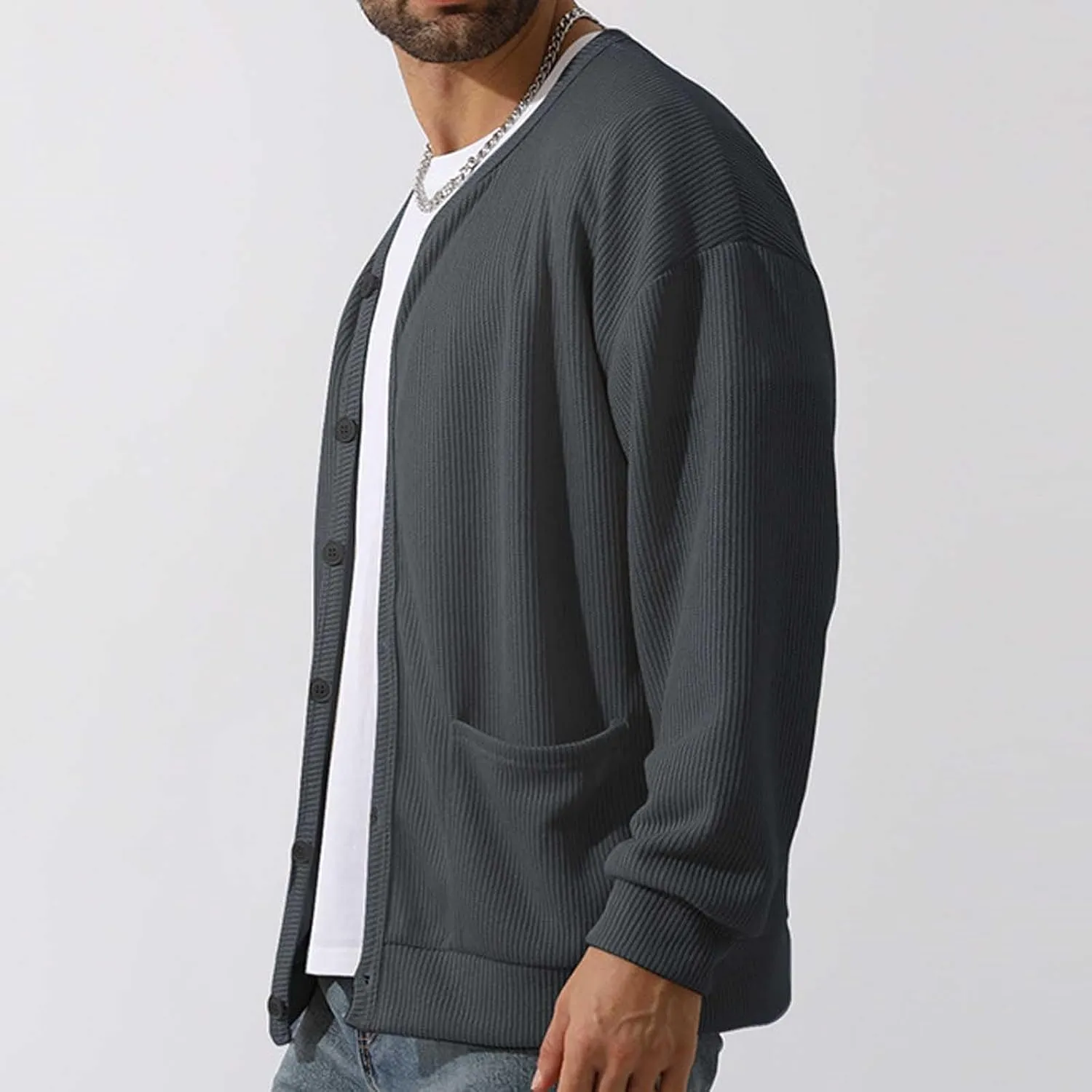 Men's Oversized Sweatshirts Long Sleeve Button Down Knitted Casual Blouses Tops Comfy Soft Sweaters Cardigans with Pockets
