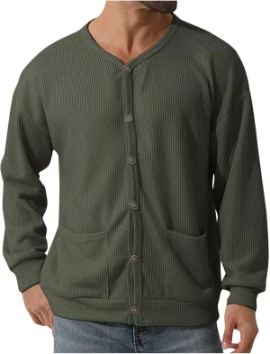 Men's Oversized Sweatshirts Long Sleeve Button Down Knitted Casual Blouses Tops Comfy Soft Sweaters Cardigans with Pockets