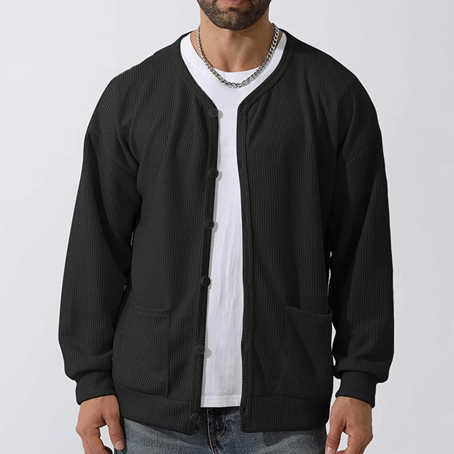 Men's Oversized Sweatshirts Long Sleeve Button Down Knitted Casual Blouses Tops Comfy Soft Sweaters Cardigans with Pockets