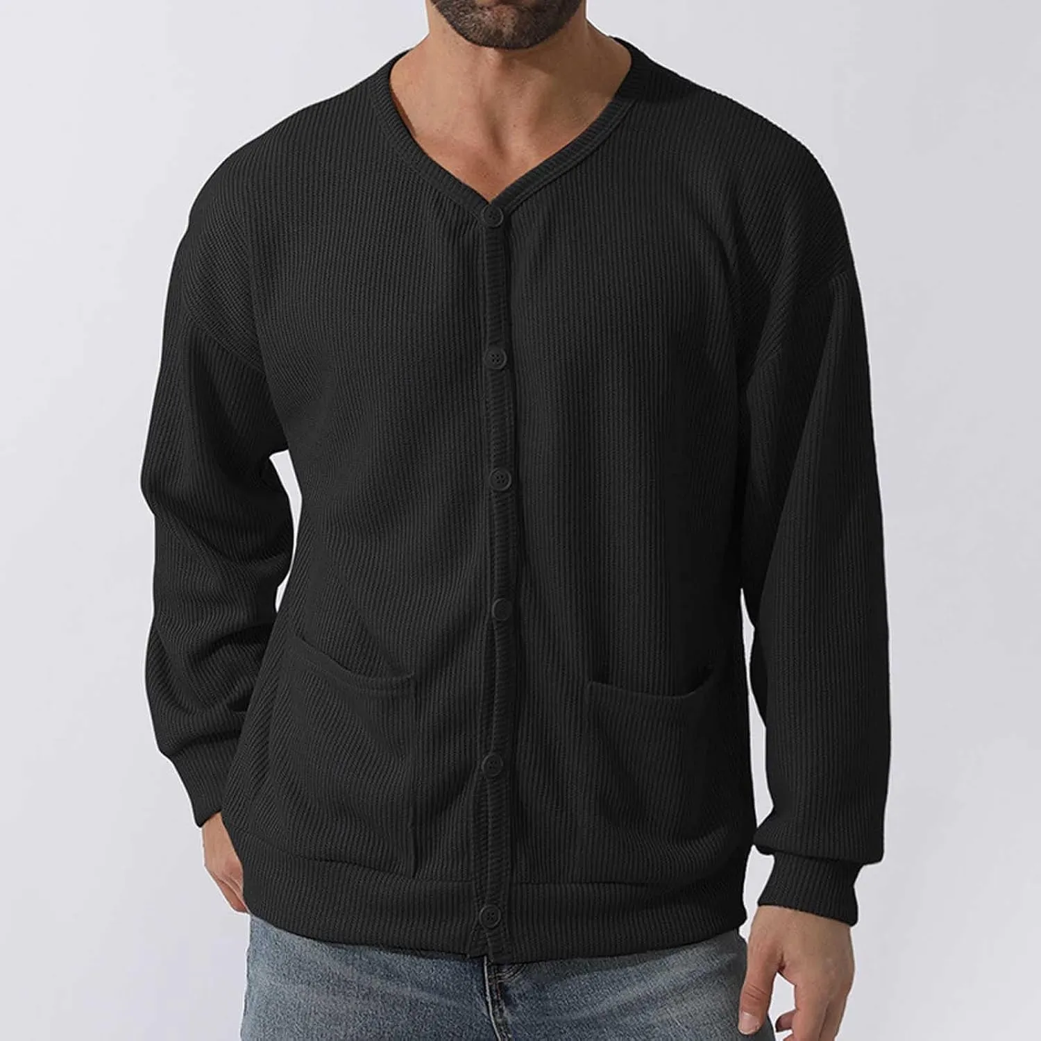 Men's Oversized Sweatshirts Long Sleeve Button Down Knitted Casual Blouses Tops Comfy Soft Sweaters Cardigans with Pockets