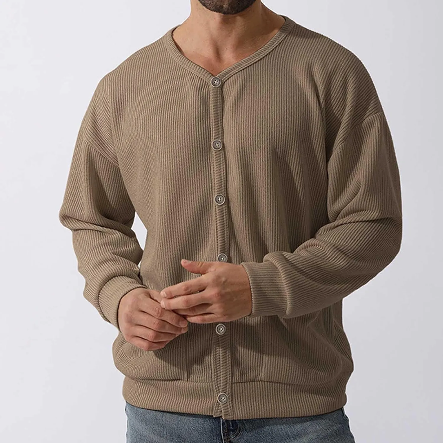 Men's Oversized Sweatshirts Long Sleeve Button Down Knitted Casual Blouses Tops Comfy Soft Sweaters Cardigans with Pockets