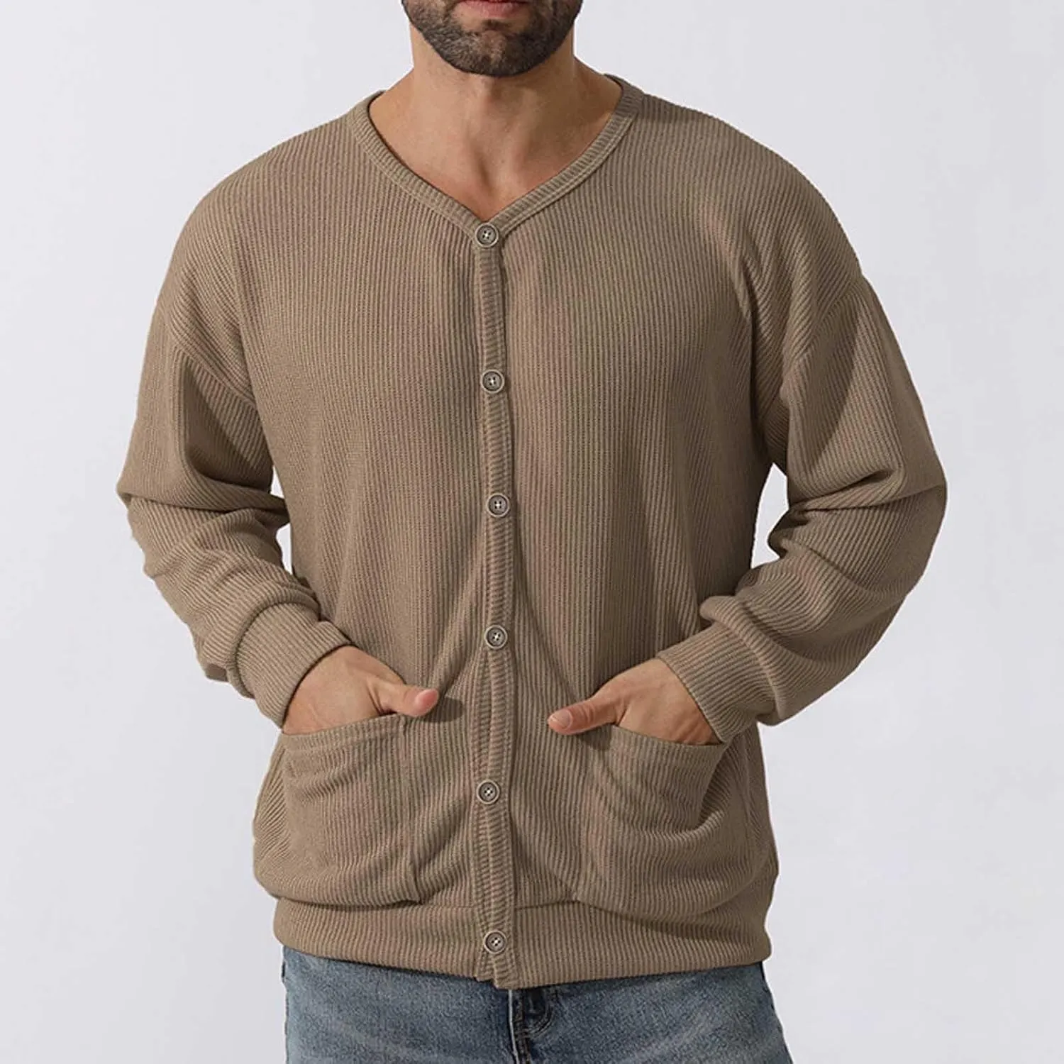 Men's Oversized Sweatshirts Long Sleeve Button Down Knitted Casual Blouses Tops Comfy Soft Sweaters Cardigans with Pockets