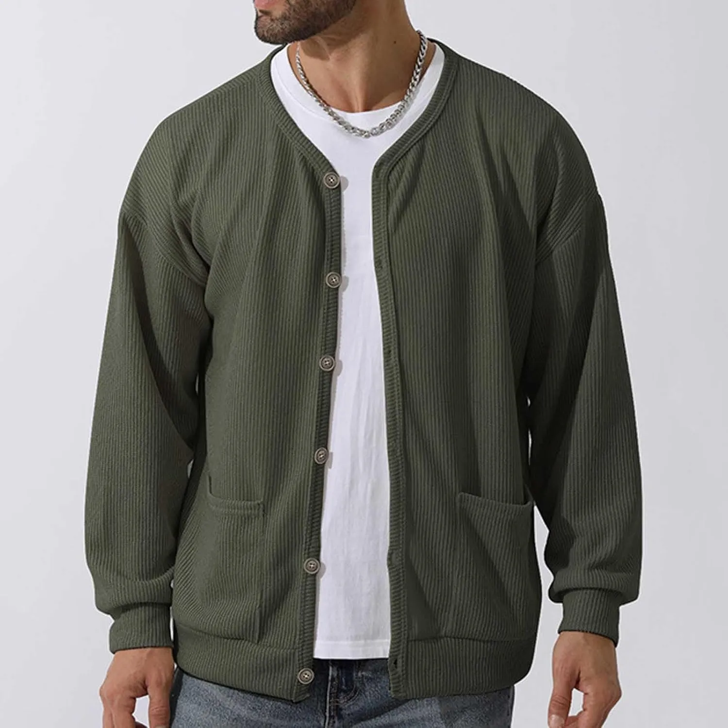 Men's Oversized Sweatshirts Long Sleeve Button Down Knitted Casual Blouses Tops Comfy Soft Sweaters Cardigans with Pockets