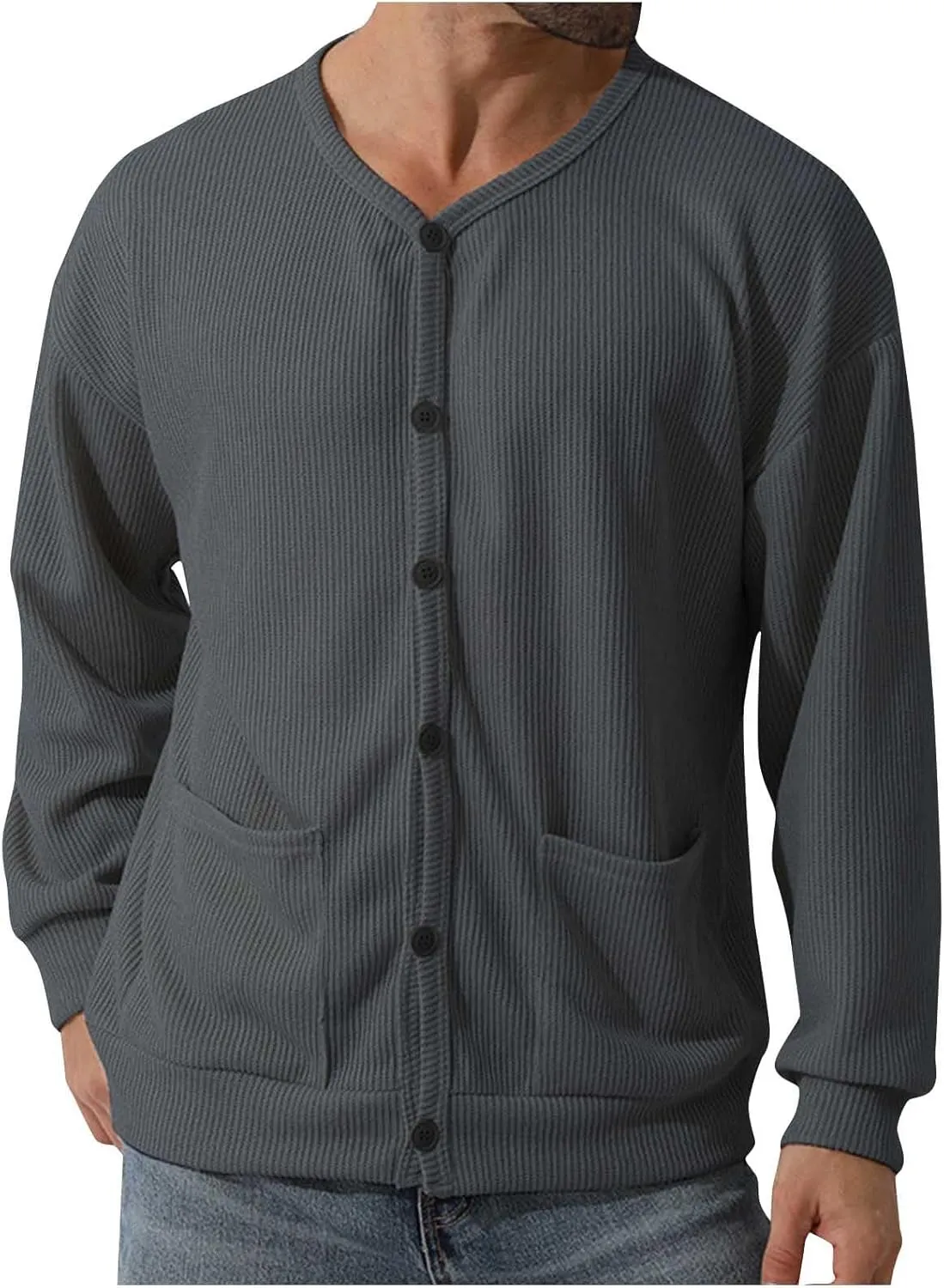Men's Oversized Sweatshirts Long Sleeve Button Down Knitted Casual Blouses Tops Comfy Soft Sweaters Cardigans with Pockets