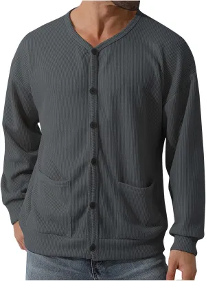 Men's Oversized Sweatshirts Long Sleeve Button Down Knitted Casual Blouses Tops Comfy Soft Sweaters Cardigans with Pockets