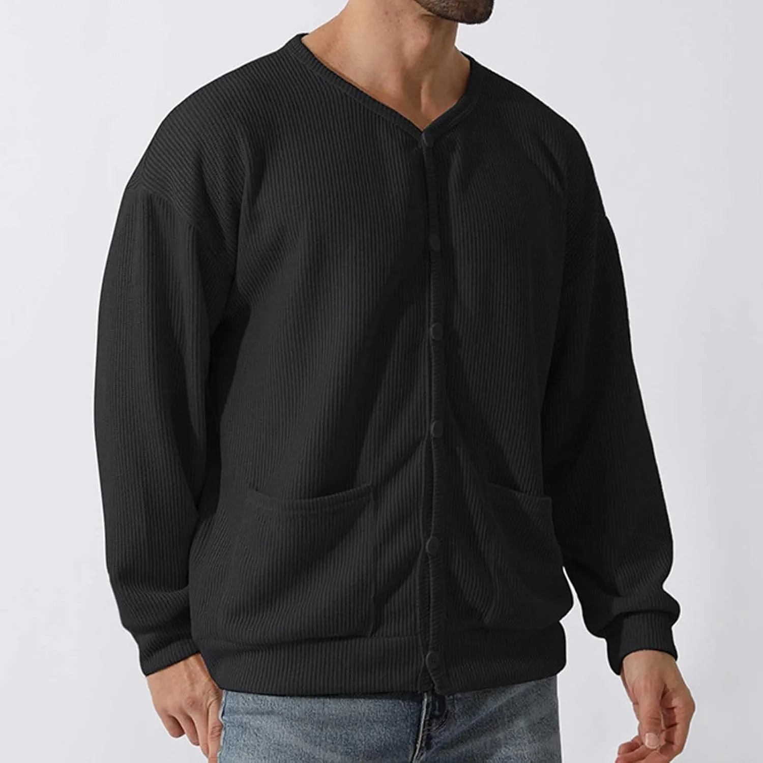 Men's Oversized Sweatshirts Long Sleeve Button Down Knitted Casual Blouses Tops Comfy Soft Sweaters Cardigans with Pockets