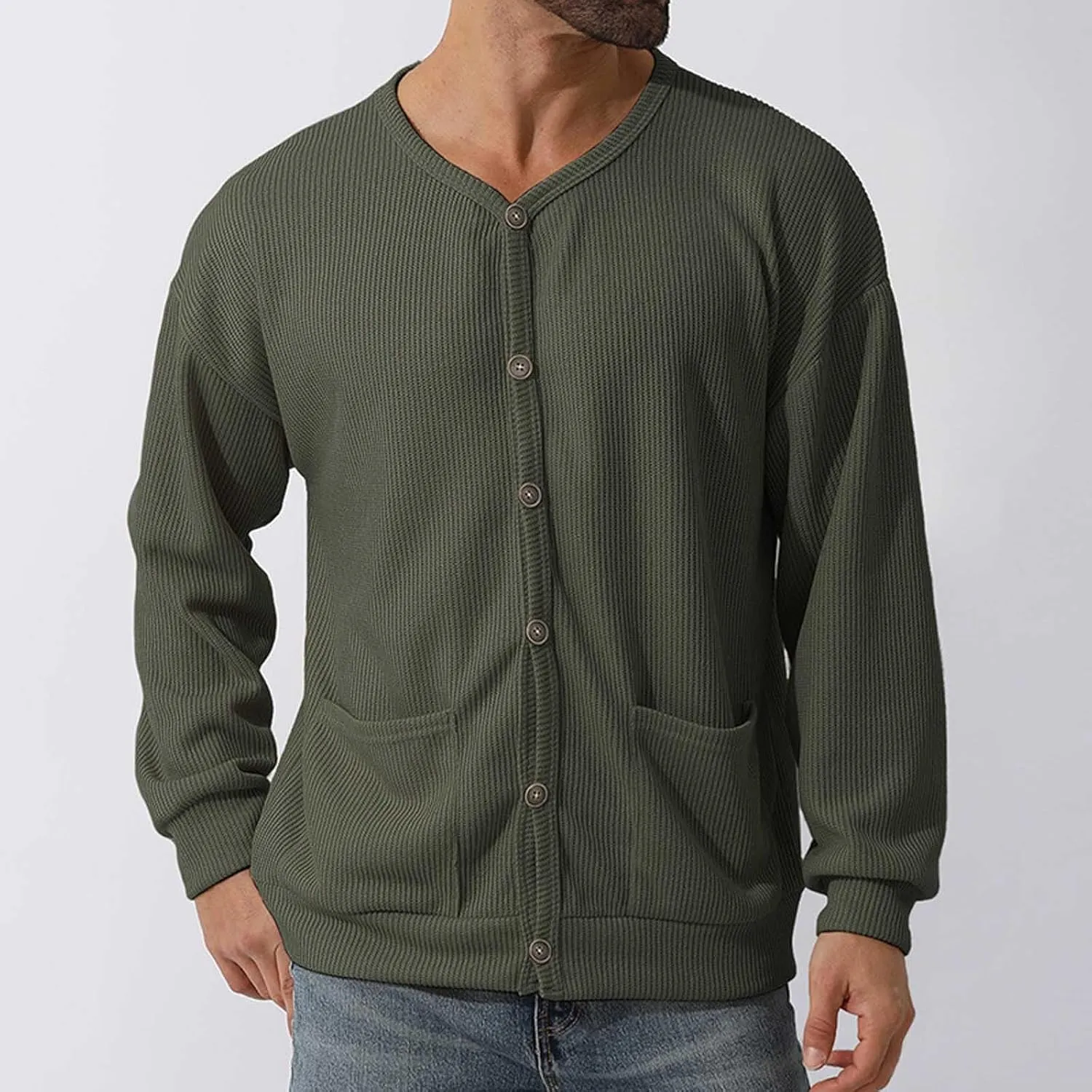 Men's Oversized Sweatshirts Long Sleeve Button Down Knitted Casual Blouses Tops Comfy Soft Sweaters Cardigans with Pockets