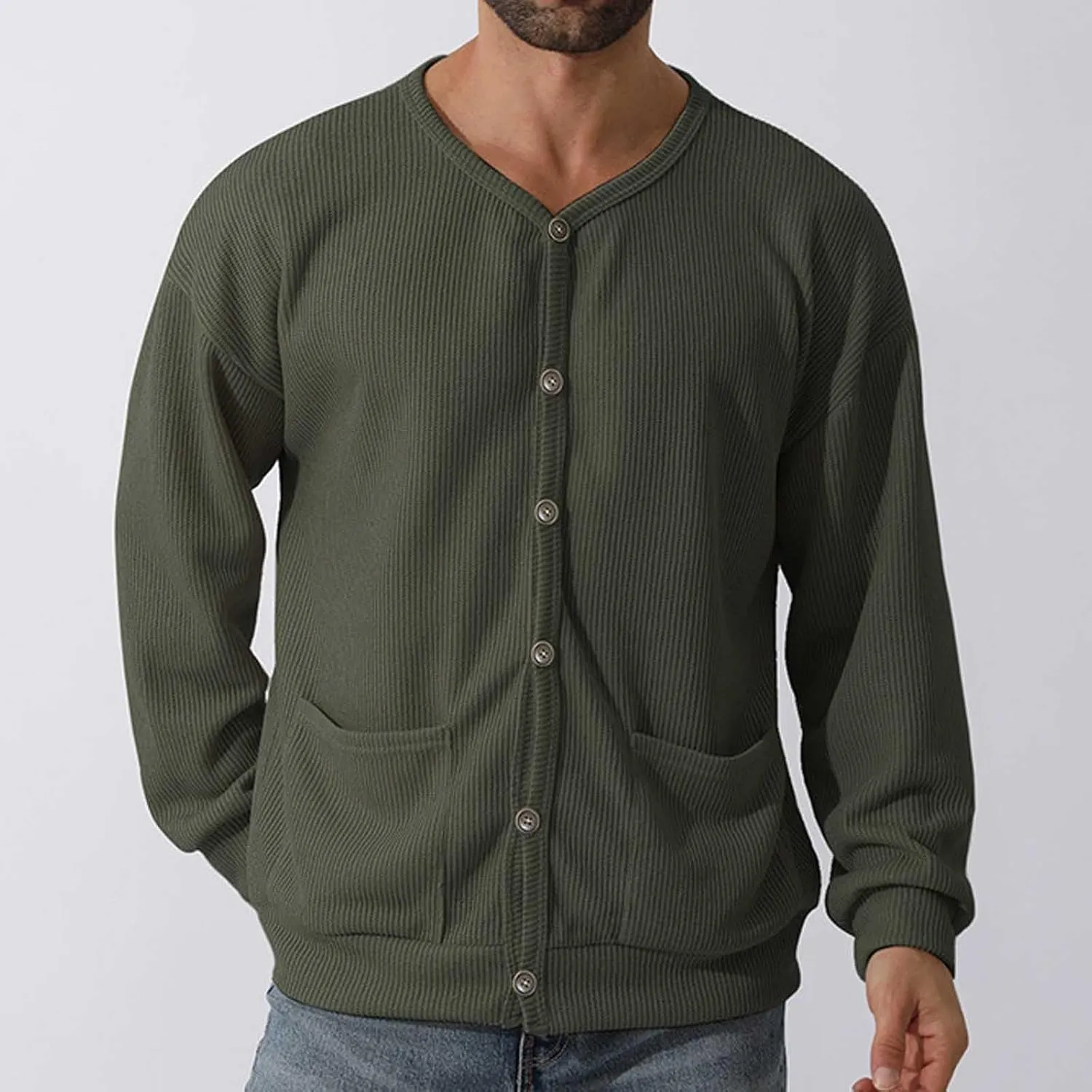 Men's Oversized Sweatshirts Long Sleeve Button Down Knitted Casual Blouses Tops Comfy Soft Sweaters Cardigans with Pockets