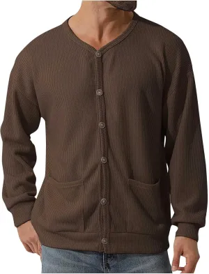 Men's Oversized Sweatshirts Long Sleeve Button Down Knitted Casual Blouses Tops Comfy Soft Sweaters Cardigans with Pockets
