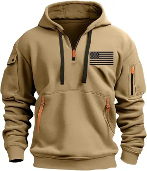Mens Oversized Tactical Hoodie Quarter Zip Pullover Men Vintage Workout Hoodies with Pockets Plus Size Hooded Sweatshirt