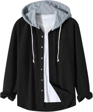 Mens Padded Waffle Jackets Hooded Button Down Cardigan Casual Long Sleeve Coats Fashion Sweatshirts Fall Tops