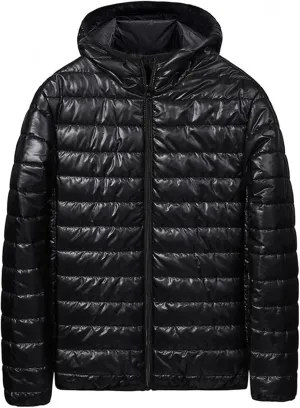 Men's Puffer Jacket Thickened Winter Coat Full Zip Hooded Cardigan Jacket Classic Solid Color Long Sleeve Warm Jacket