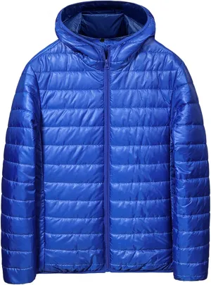 Men's Puffer Jacket Thickened Winter Coat Full Zip Hooded Cardigan Jacket Classic Solid Color Long Sleeve Warm Jacket