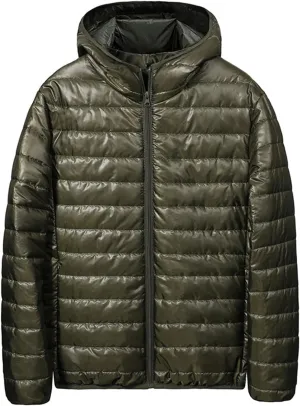 Men's Puffer Jacket Thickened Winter Coat Full Zip Hooded Cardigan Jacket Classic Solid Color Long Sleeve Warm Jacket