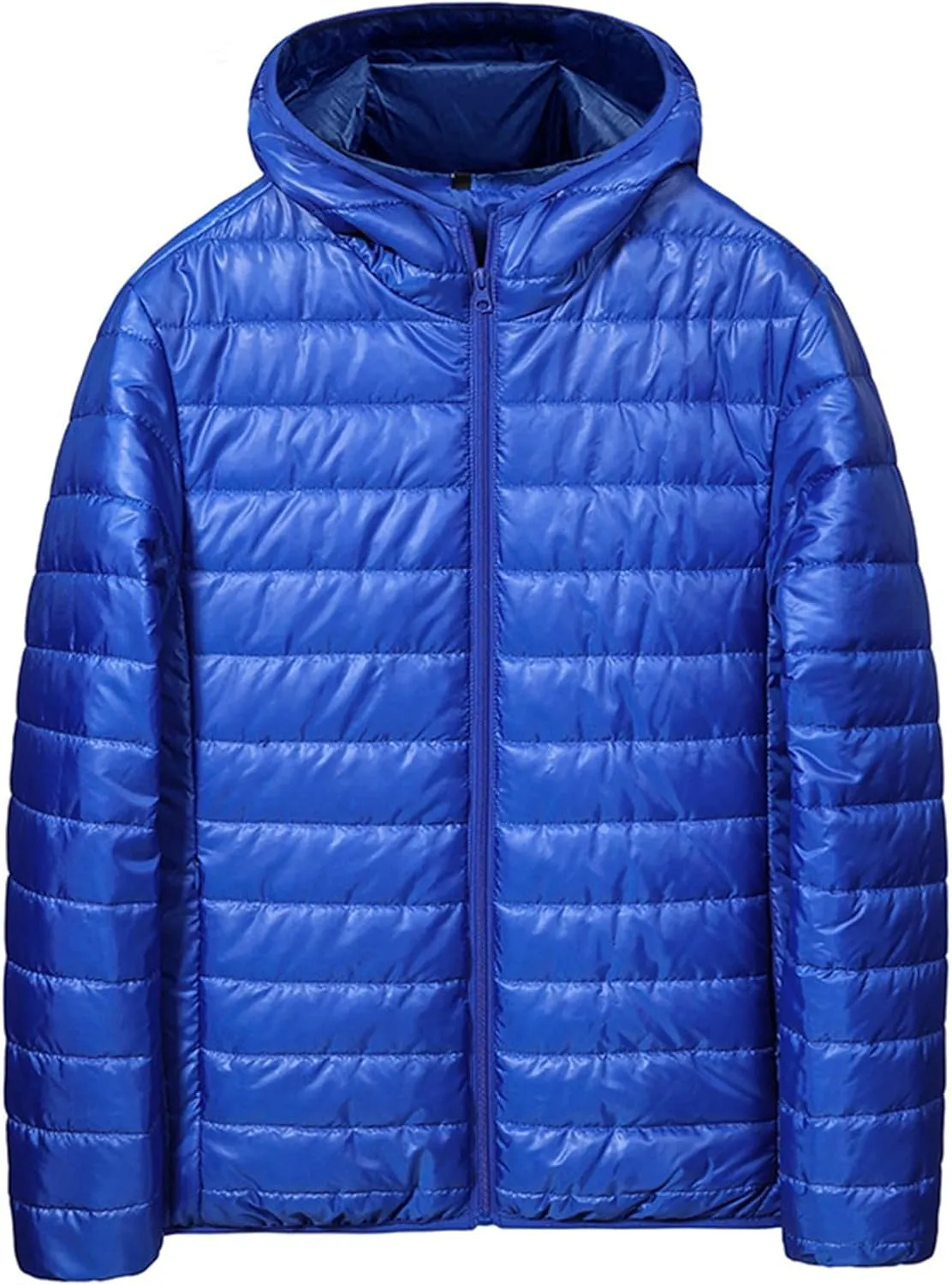 Men's Puffer Jacket Thickened Winter Coat Full Zip Hooded Cardigan Jacket Classic Solid Color Long Sleeve Warm Jacket
