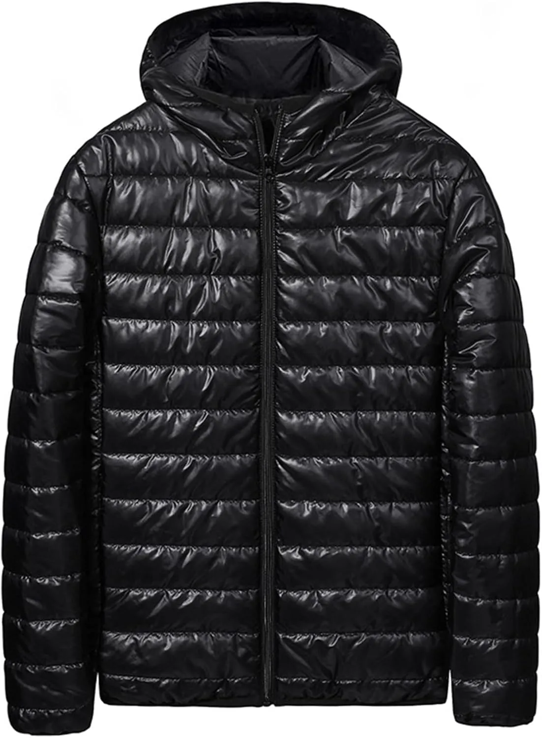 Men's Puffer Jacket Thickened Winter Coat Full Zip Hooded Cardigan Jacket Classic Solid Color Long Sleeve Warm Jacket