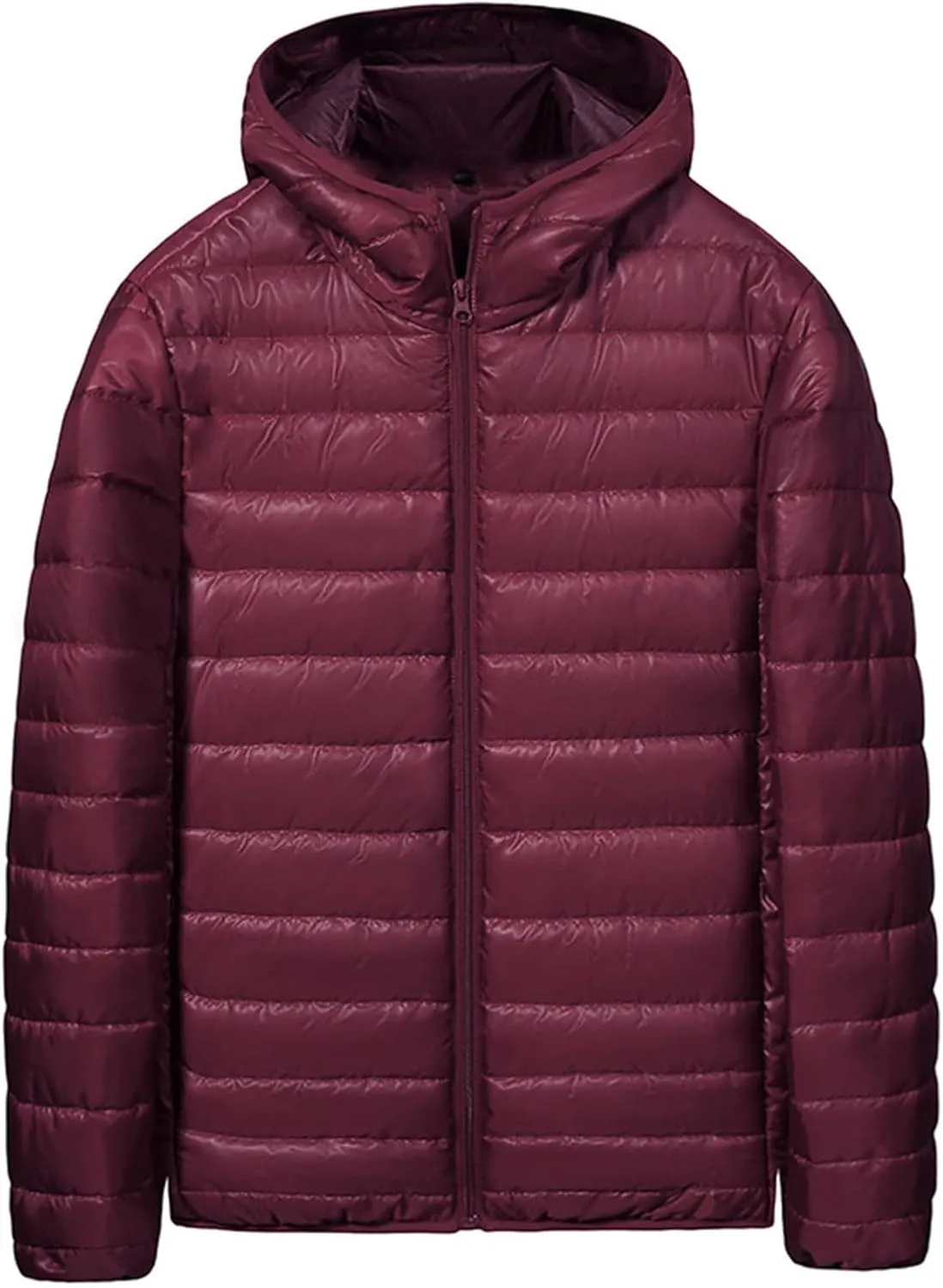 Men's Puffer Jacket Thickened Winter Coat Full Zip Hooded Cardigan Jacket Classic Solid Color Long Sleeve Warm Jacket
