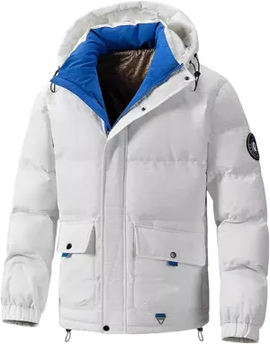 Men's Puffer Jackets Winter Warm Waterproof Down Coat Long Sleeve Puffy Jacket Stylish Trendy Outerwear with Hood